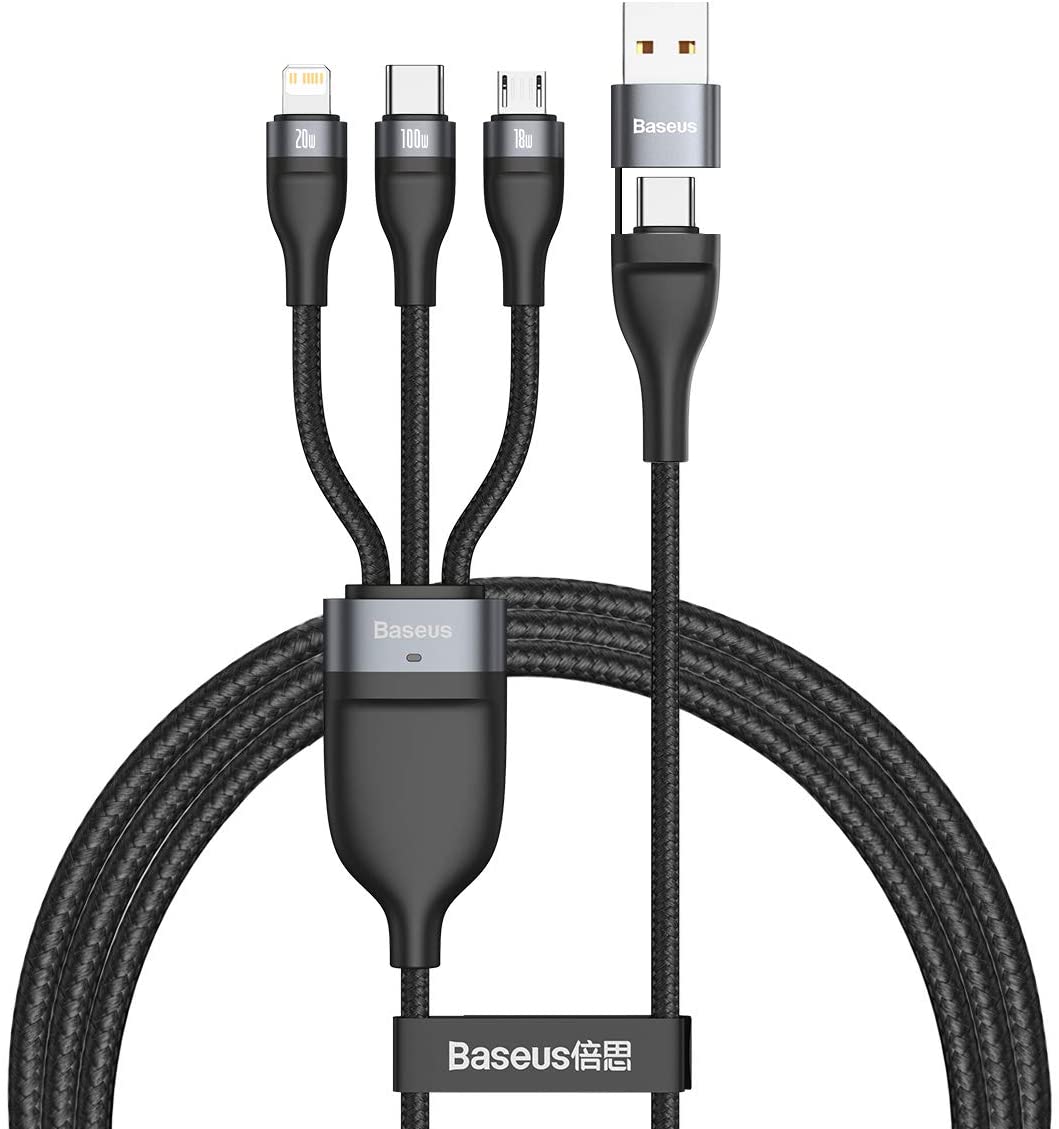 Baseus Flash Series Two-for-three Data Cable U+C to M+L+C 100W 1.2m Gray+Black
